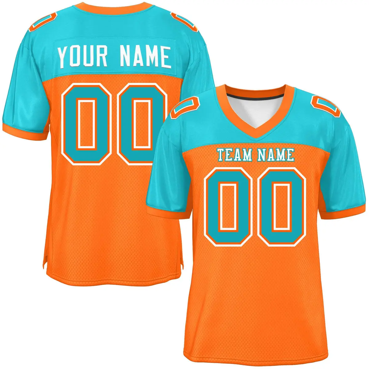 Orange-Aqua Raglan Sleeves Authentic Fashion Football Jersey