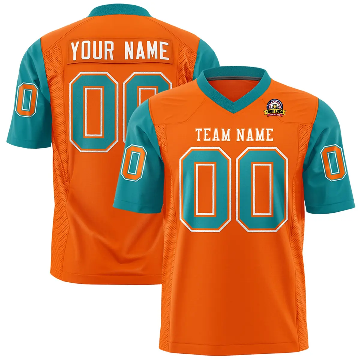 Orange Aqua Raglan Sleeves Authentic Football Jersey