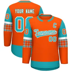 Orange Aqua Raglan Sleeves Round-Neck Hockey Jersey