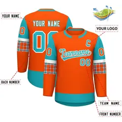 Orange Aqua Raglan Sleeves Round-Neck Hockey Jersey 2