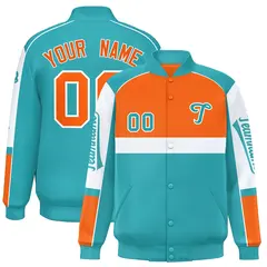 Orange Aqua Raglan Sleeves Varsity Letterman Jacket 1