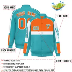 Orange Aqua Raglan Sleeves Varsity Letterman Jacket 2