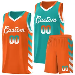 Orange Aqua Reversible Basketball Kits - Side Arrow Aqua White Gradient 1