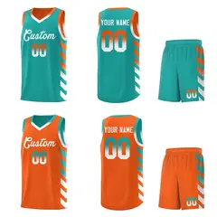 Orange Aqua Reversible Basketball Kits - Side Arrow Aqua White Gradient 2
