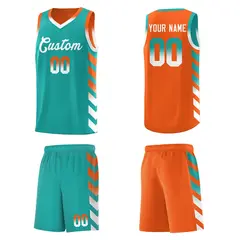 Orange Aqua Reversible Basketball Kits - Side Arrow Aqua White Gradient 5