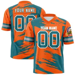 Orange Aqua Scratch Pattern Authentic Football Jersey 1