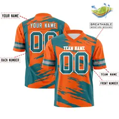 Orange Aqua Scratch Pattern Authentic Football Jersey 2