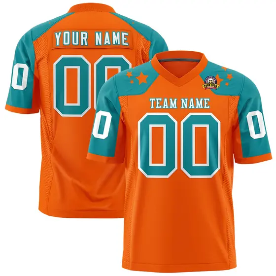 Orange Aqua Shoulder Star Pattern Flag Football Jersey