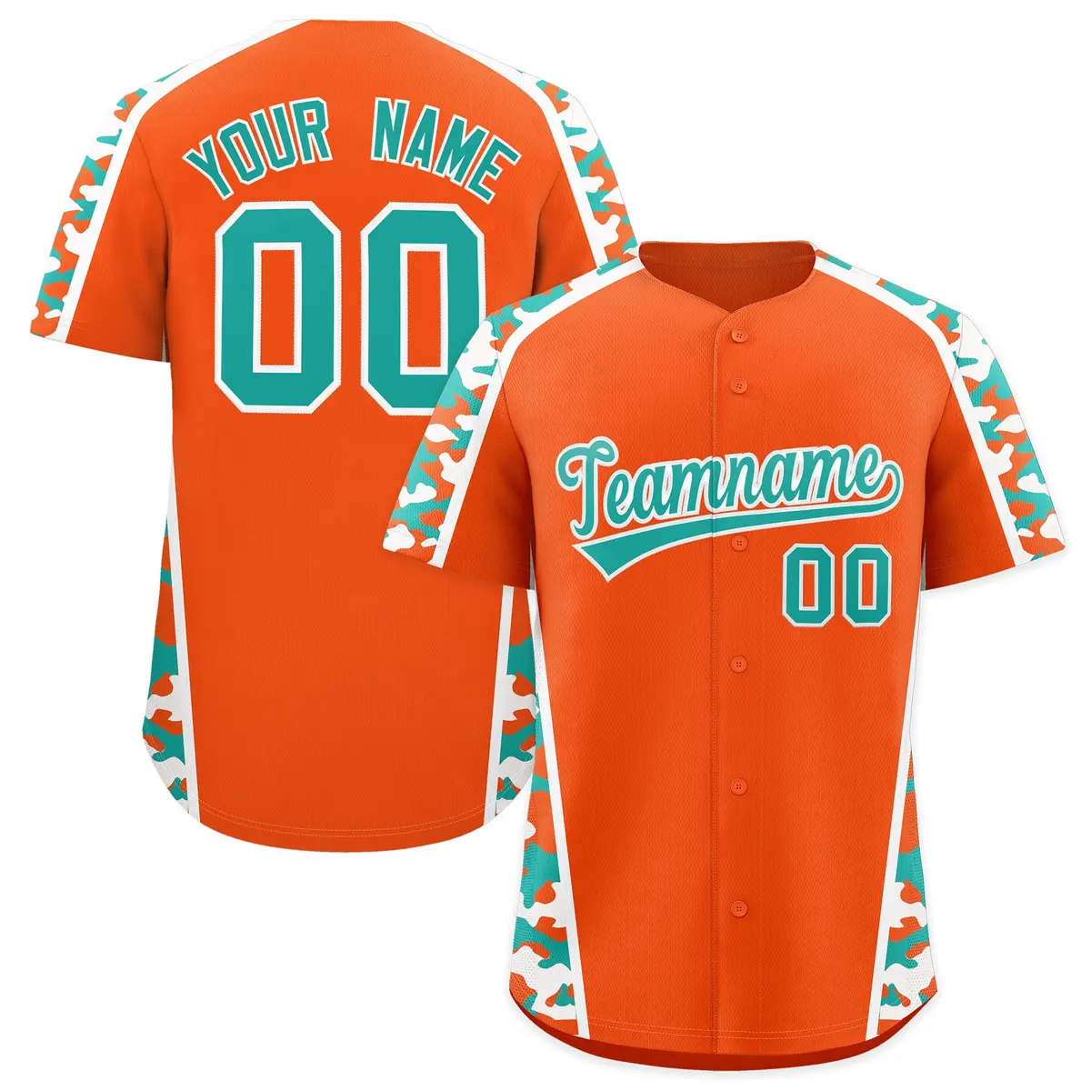 Orange Aqua Side Camo Baseball Jersey