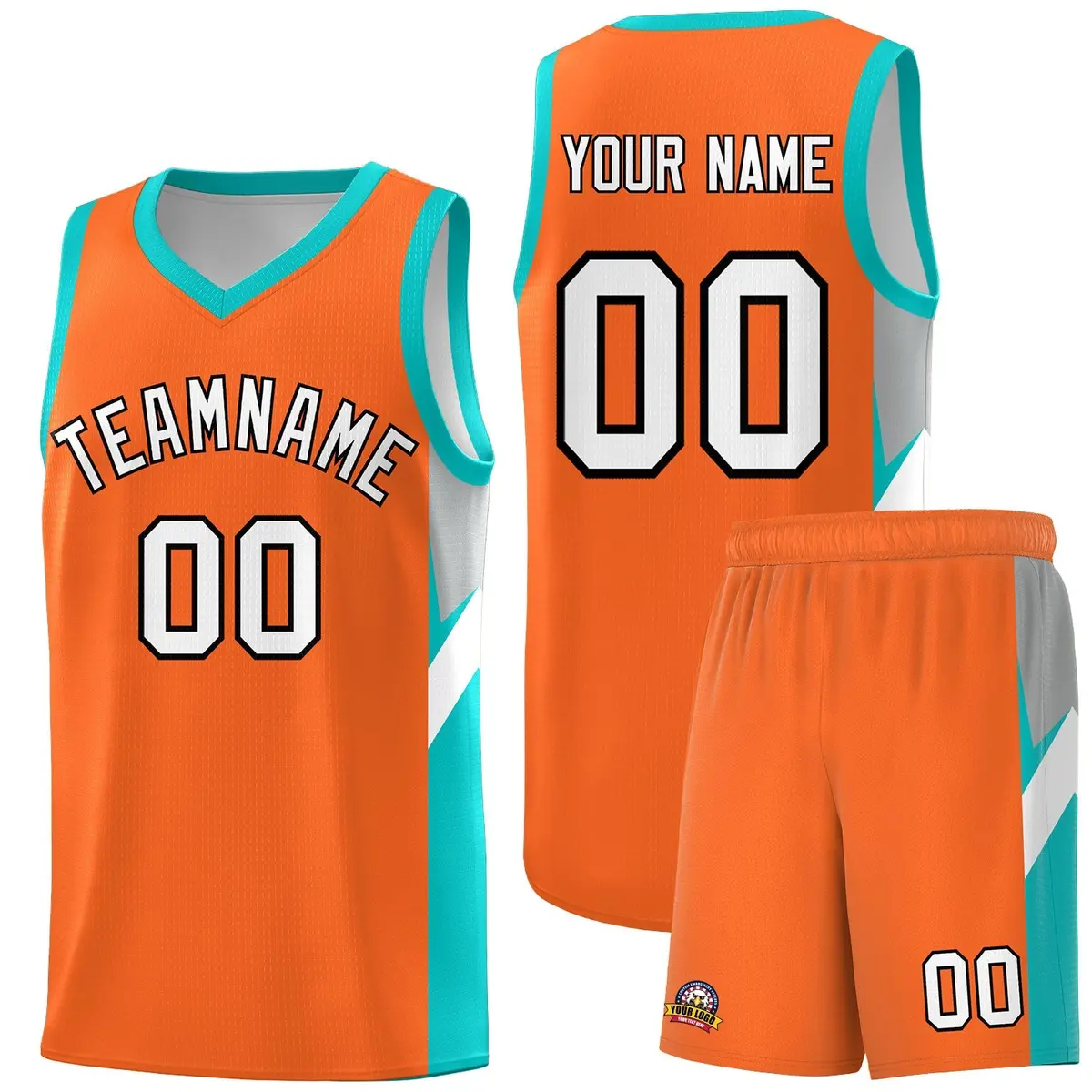 Orange Aqua Side Design Basketball Sports Uniform Jersey