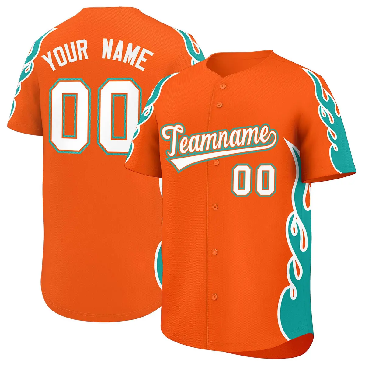 Orange Aqua Side Flame Outline Basketball Jersey