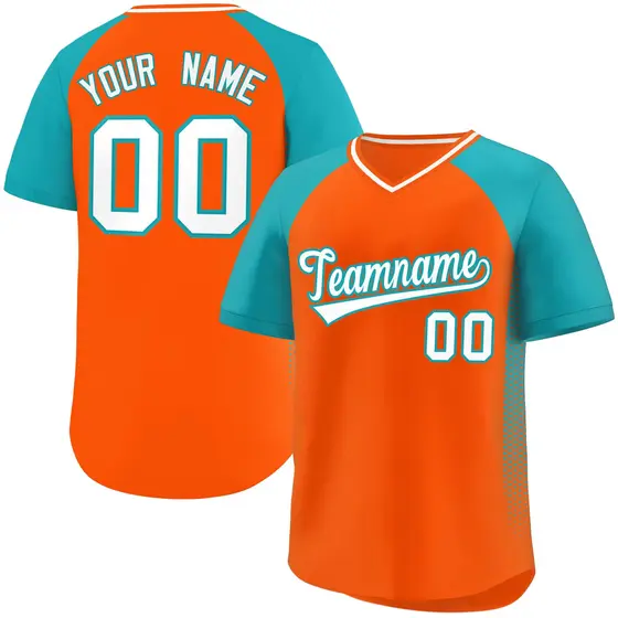 Orange Aqua Side Spot Raglan Pullover Baseball Jersey