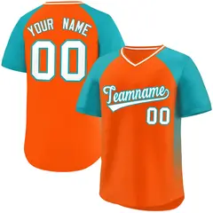 Orange Aqua Side Spot Raglan Pullover Baseball Jersey 1