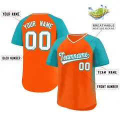 Orange Aqua Side Spot Raglan Pullover Baseball Jersey 2