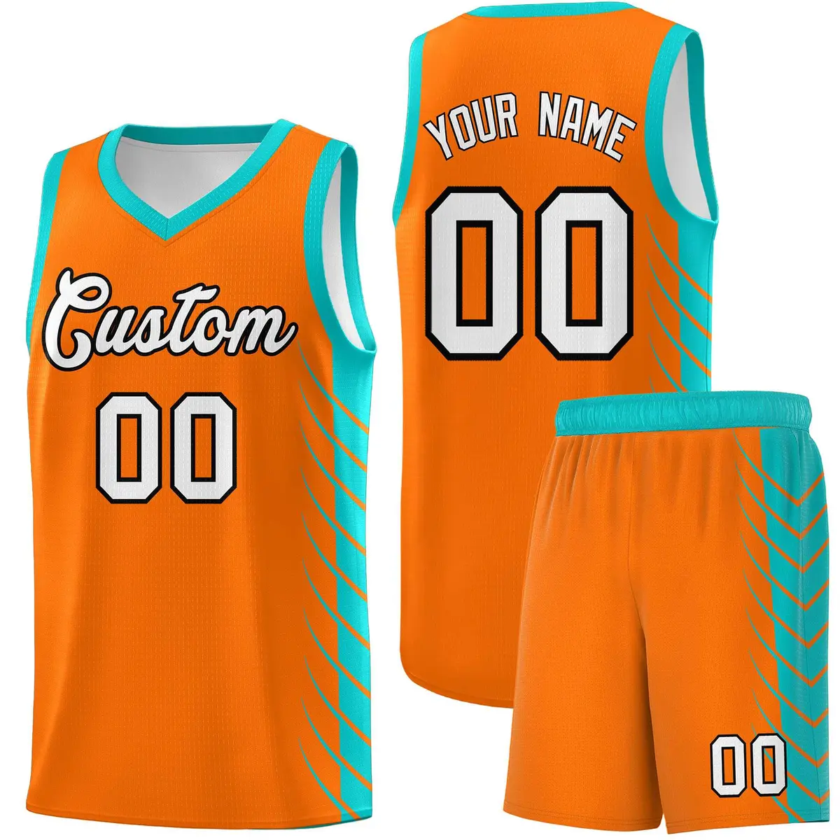Orange Aqua Side Symmetrical Line Pattern Basketball Jersey