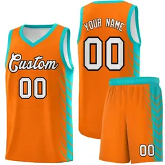 Orange Aqua Side Symmetrical Line Pattern Basketball Jersey