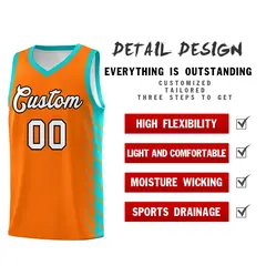 Orange Aqua Side Symmetrical Line Pattern Basketball Jersey 2