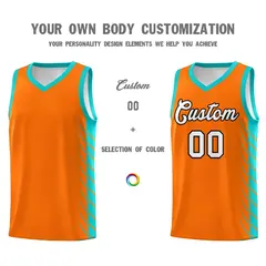 Orange Aqua Side Symmetrical Line Pattern Basketball Jersey 3