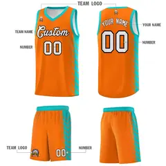 Orange Aqua Side Symmetrical Line Pattern Basketball Jersey 5