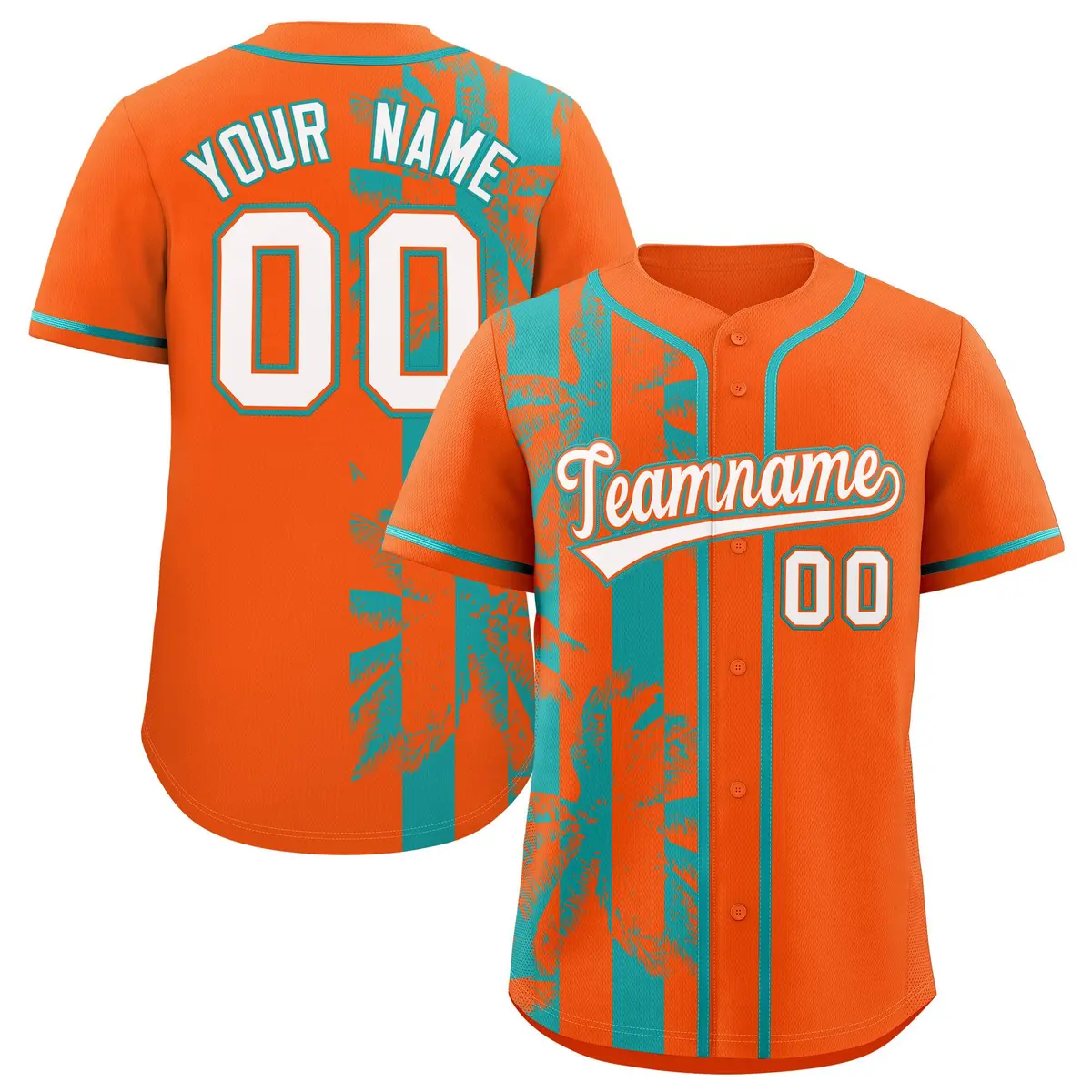 Orange Aqua Split Coconut Tree Baseball Jersey