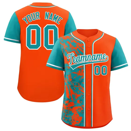 Orange Aqua Split Graffiti Raglan Sleeve Baseball Jersey