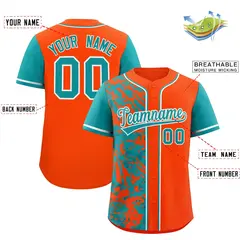 Orange Aqua Split Graffiti Raglan Sleeve Baseball Jersey 2