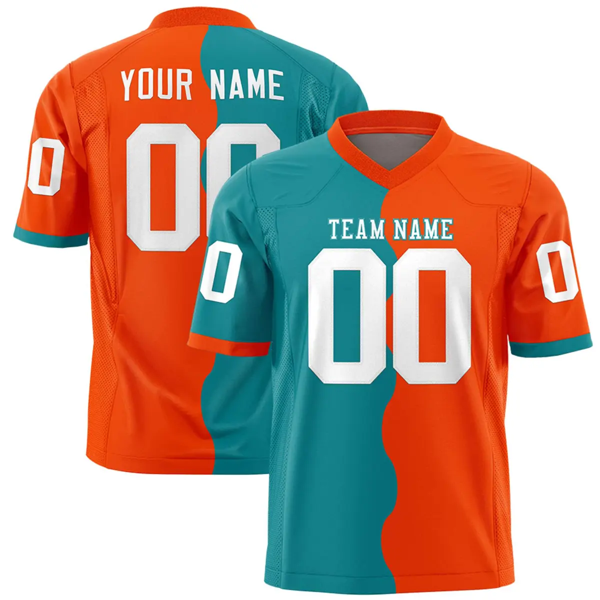 Orange Aqua Split Mesh Authentic Fashion Football Jersey
