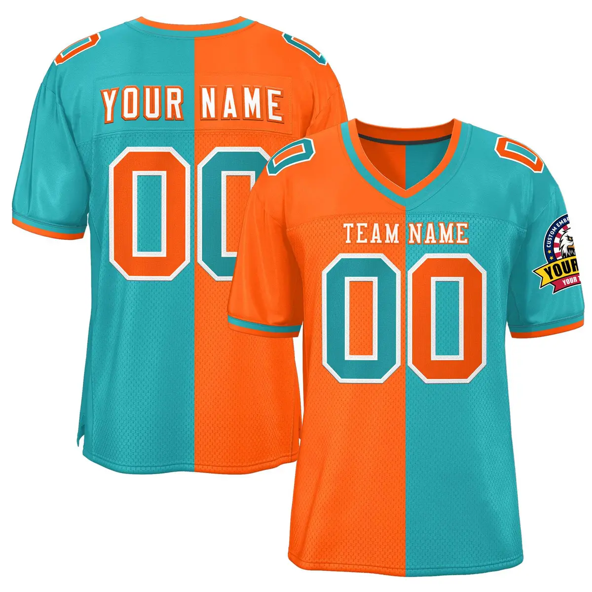 Orange Aqua Split Two Tone Authentic Football Jersey