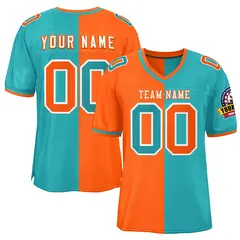 Orange Aqua Split Two Tone Authentic Football Jersey 1