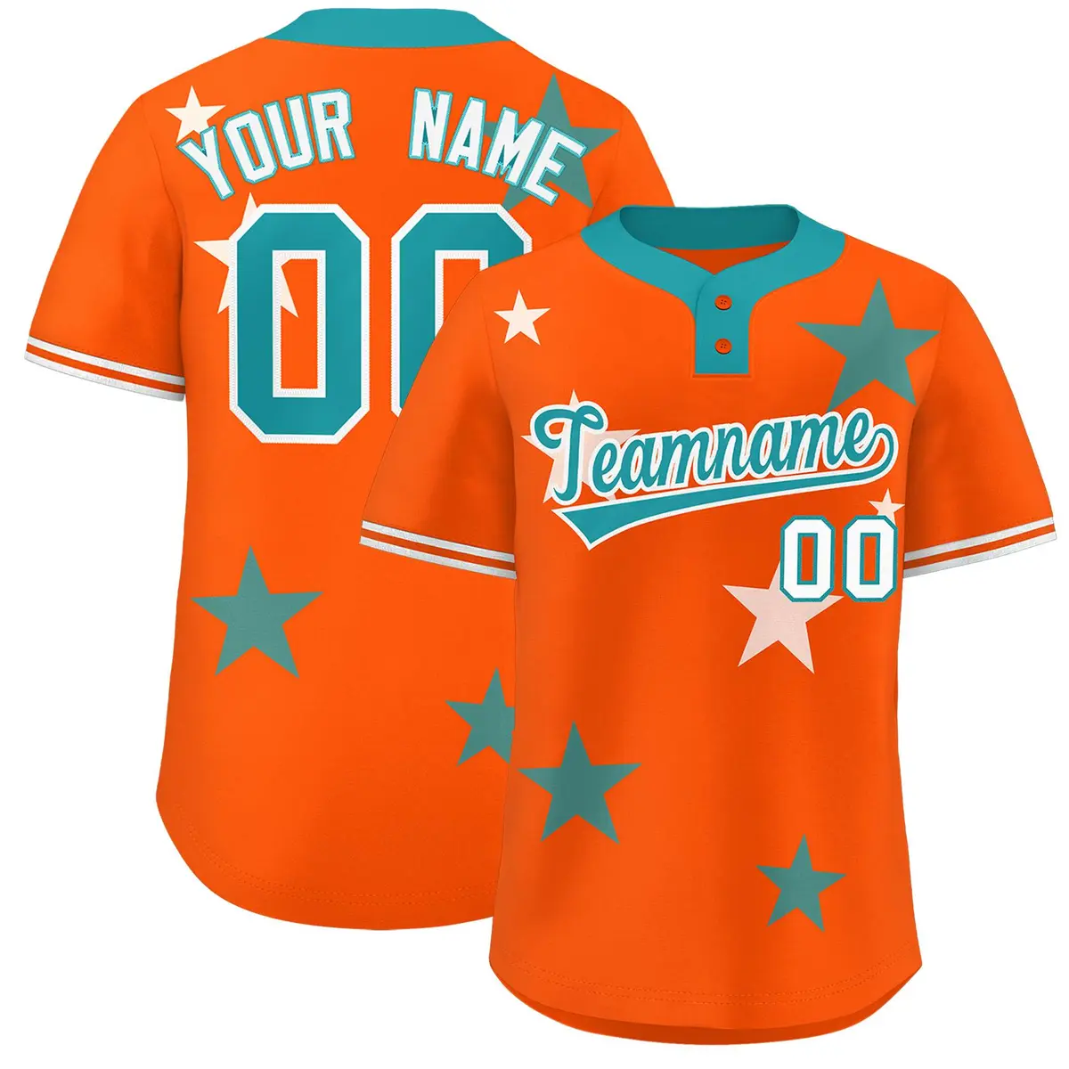 Orange Aqua Star Graffiti Two-Button Baseball Jersey