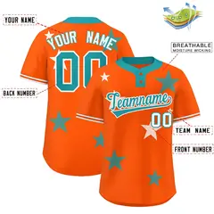 Orange Aqua Star Graffiti Two-Button Baseball Jersey 2