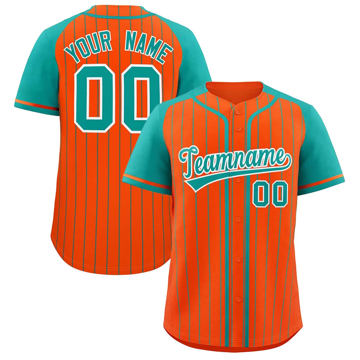 Orange Aqua Stripe Raglan Sleeves Authentic Baseball Jersey