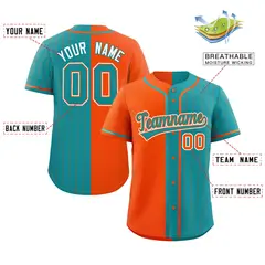 Orange Aqua Stripe-Solid Combo Authentic Baseball Jersey 2