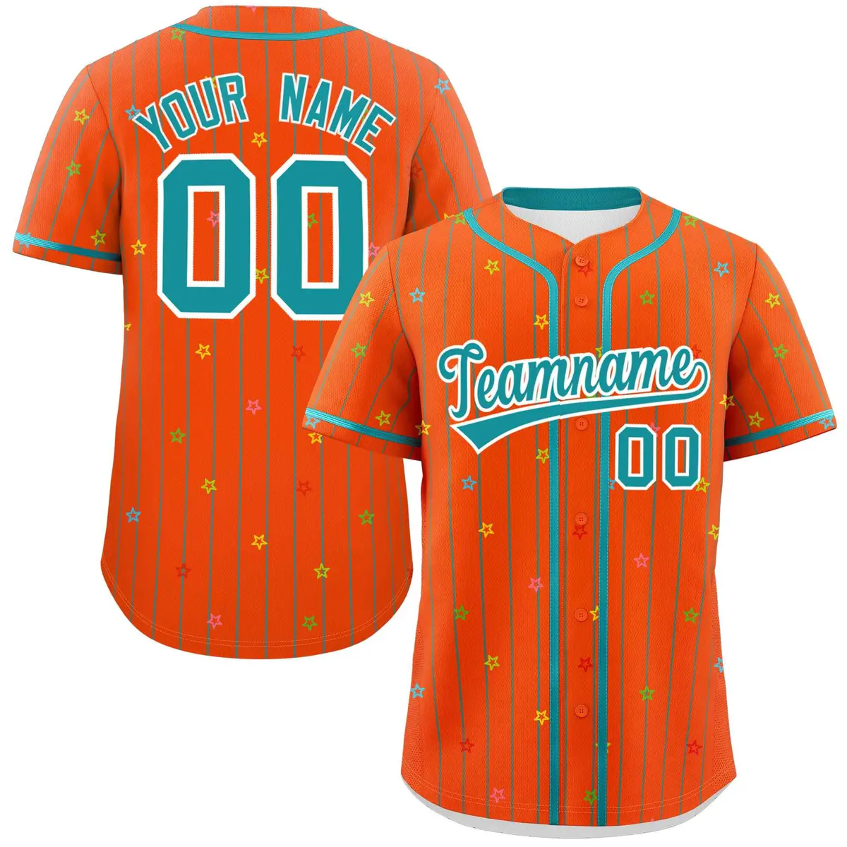 Orange Aqua Stripe Star Pattern Authentic Baseball Jersey