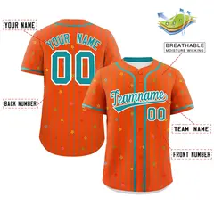 Orange Aqua Stripe Star Pattern Authentic Baseball Jersey 2
