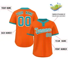 Orange Aqua Striped Fashion Two-Button Softball Jersey 2