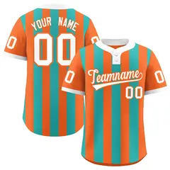 Orange Aqua Striped Fashion Two-Button Softball Jersey 1