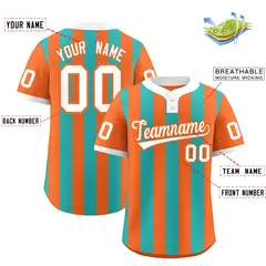 Orange Aqua Striped Fashion Two-Button Softball Jersey 2