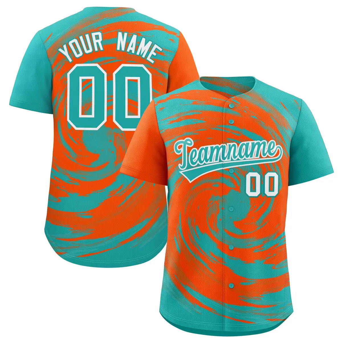 Orange Aqua Swirl Graffiti Pattern Authentic Baseball Jersey
