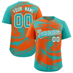 Orange Aqua Swirl Graffiti Pattern Authentic Baseball Jersey 1