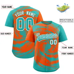 Orange Aqua Swirl Graffiti Pattern Authentic Baseball Jersey 2