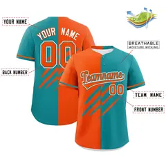 Orange Aqua Tiger Claw Scratch Split Baseball Jersey 2