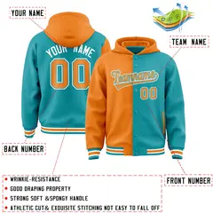 Orange Aqua Two Tone Split Varsity Full-Snap Letterman Jacket Hoodie 4