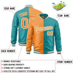 Orange Aqua Two Tone Split Varsity Letterman Bomber Jacket 2