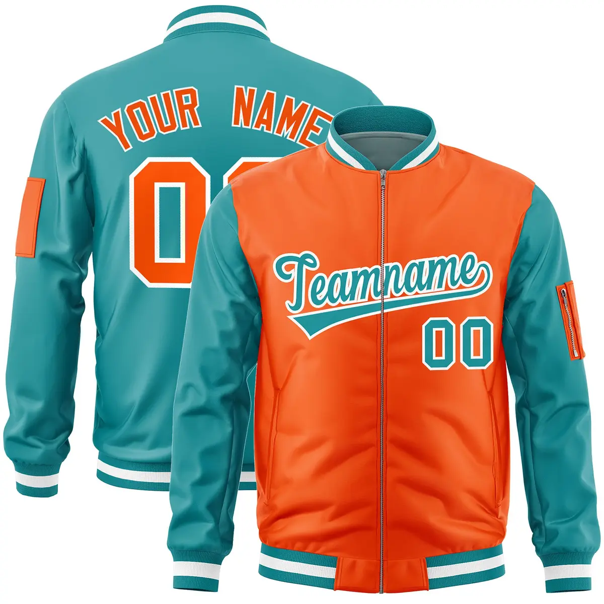 Orange Aqua Two-Tone Varsity Letterman Bomber Jacket
