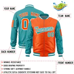 Orange Aqua Two-Tone Varsity Letterman Bomber Jacket 2