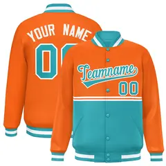 Orange Aqua Varsity Full-Snap Color Block Letterman Jacket 1