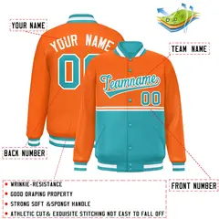 Orange Aqua Varsity Full-Snap Color Block Letterman Jacket 2