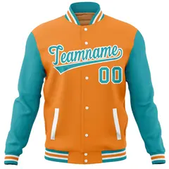 Orange Aqua Varsity Letterman Baseball Jacket Full-Snap Raglan Sleeves 5