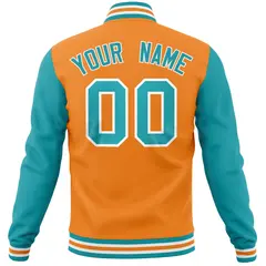 Orange Aqua Varsity Letterman Baseball Jacket Full-Snap Raglan Sleeves 6